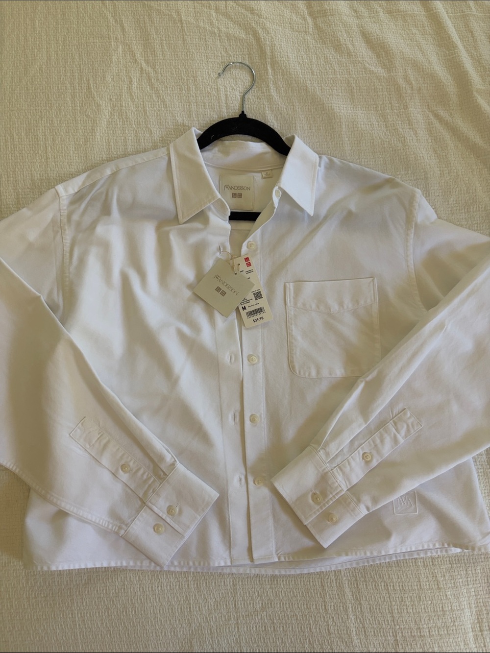 Uniqlo White Classic Cotton Button-Down Crop Shirt